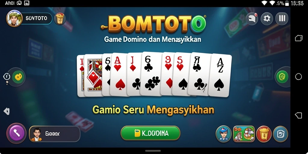 Screenshot utama BOMTOTO menunjukkan pemain menikmati permainan Domino yang seru.