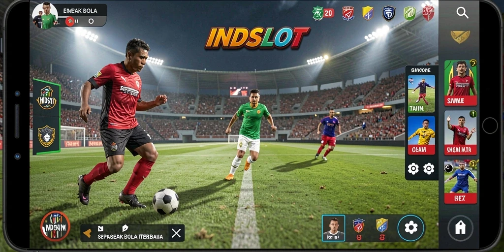 Tampilan gameplay <strong>INDSLOT</strong> yang mendebarkan di lapangan sepak bola.