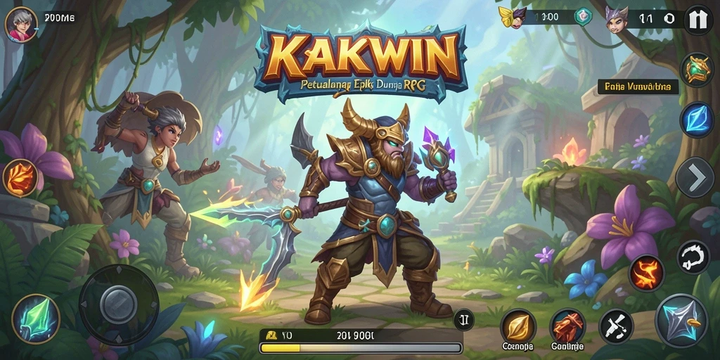 Screenshot gameplay KAKWIN menampilkan pertarungan epik di dunia RPG.