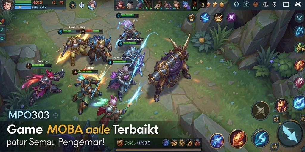 Tampilan gameplay <strong>MPO303</strong> yang mendebarkan dengan aksi tim MOBA.