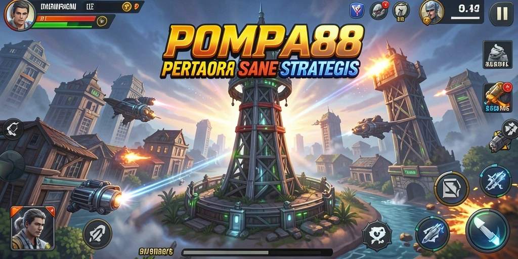 Tangkapan layar gameplay POMPA88 dengan menara yang berukuran besar.