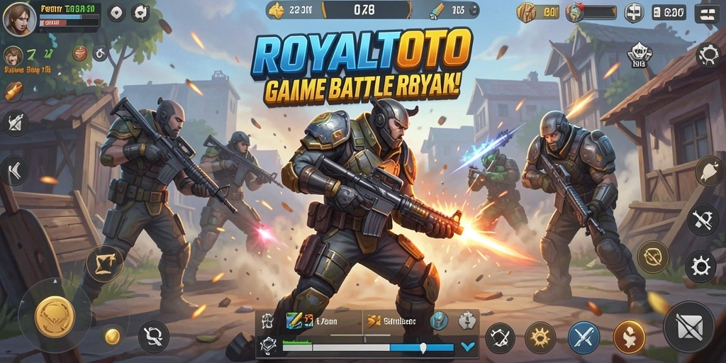 Screenshot gameplay ROYALTOTO menampilkan aksi pertempuran yang mendebarkan.